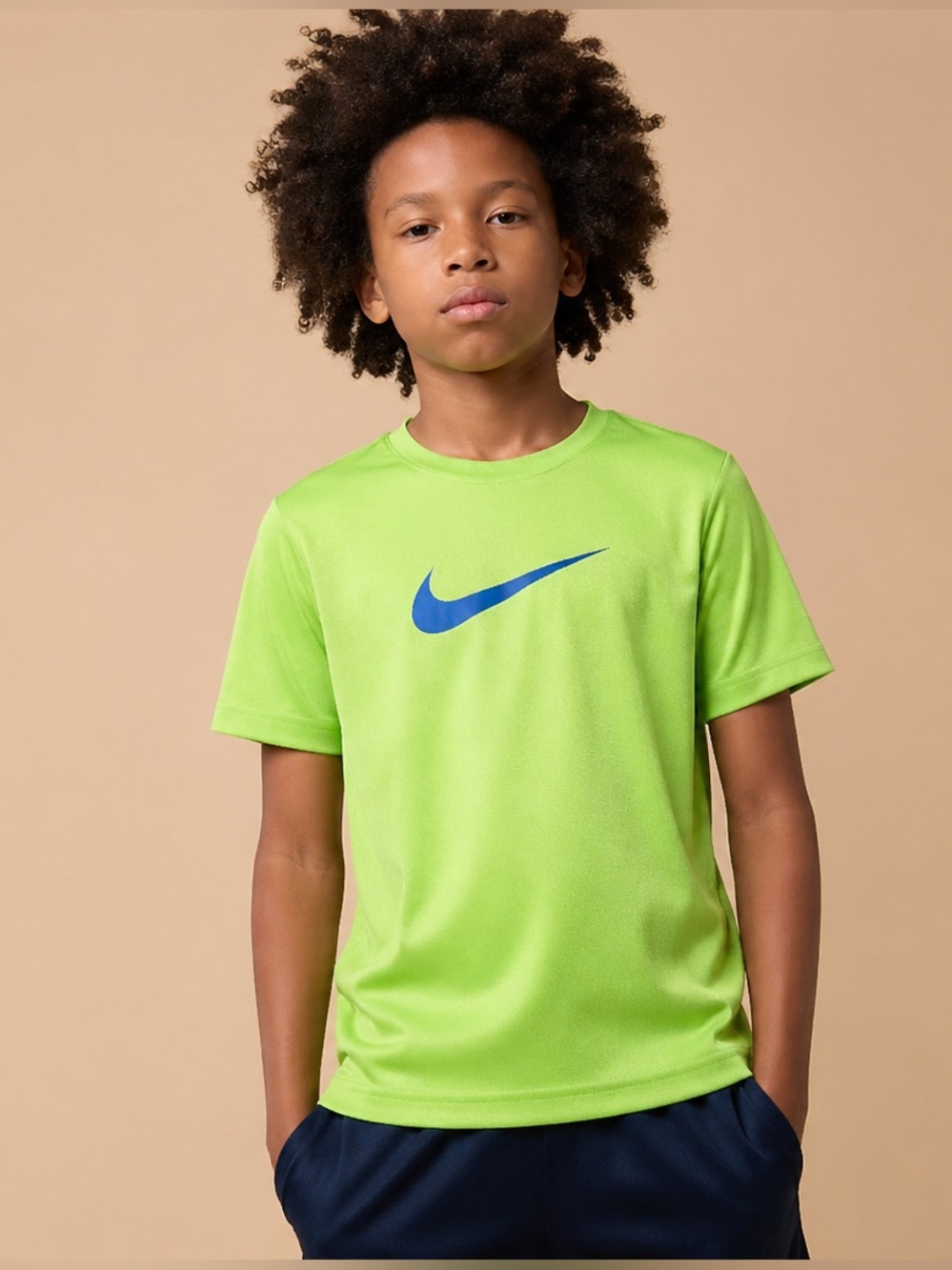 Nike Boys Dri-FIT Green Swoosh Athletic Tee Youth M